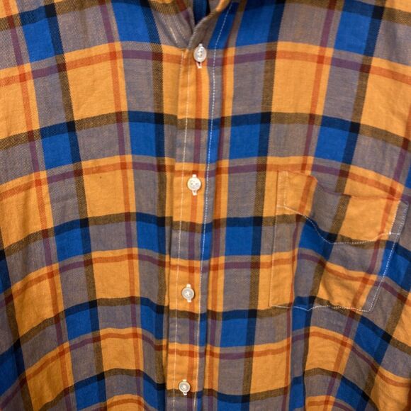 Gustin Shirt Mens L Orange Long Sleeve Button Flannel Plaid CL Missing Button - Picture 2 of 13